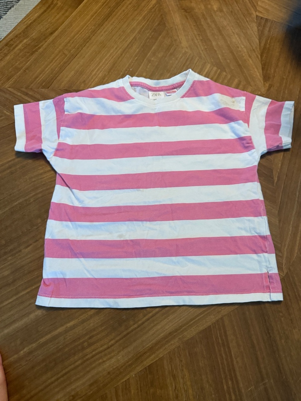 Zara Kids Pink & White Striped Short Sleeve Tee